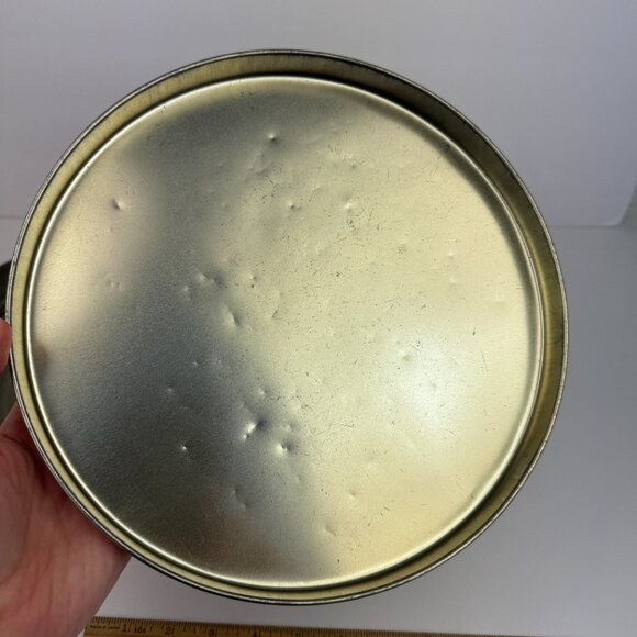 Vtg Round Metal Tin Teddy Bear Happy Holidays Red w Polka Dots 10in Diameter - Picture 7 of 13